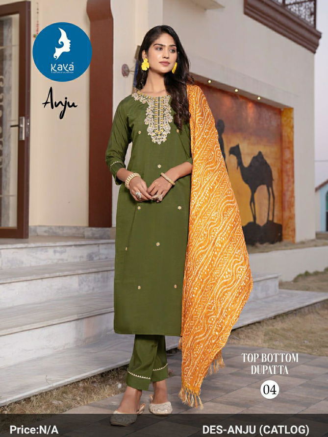 Anju By Kaya Roman Silk Kurti With Bottom Dupatta Wholesale Shop In Surat